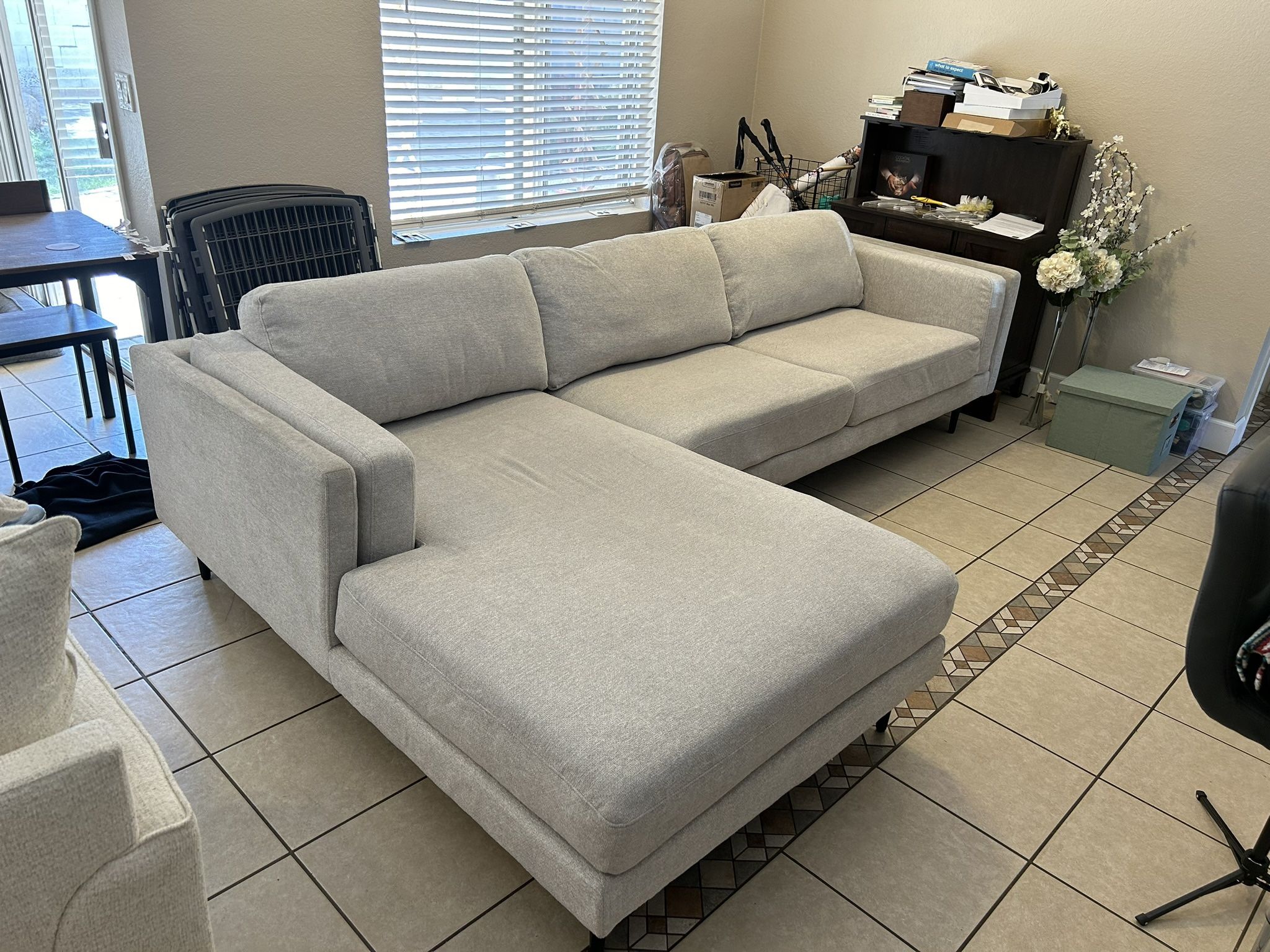 L-Shaped Couch - Living Spaces - Aries Seal Grey Fabric Modern Modular 117″ 2‑Piece Sectional – Left‑Facing Chaise  