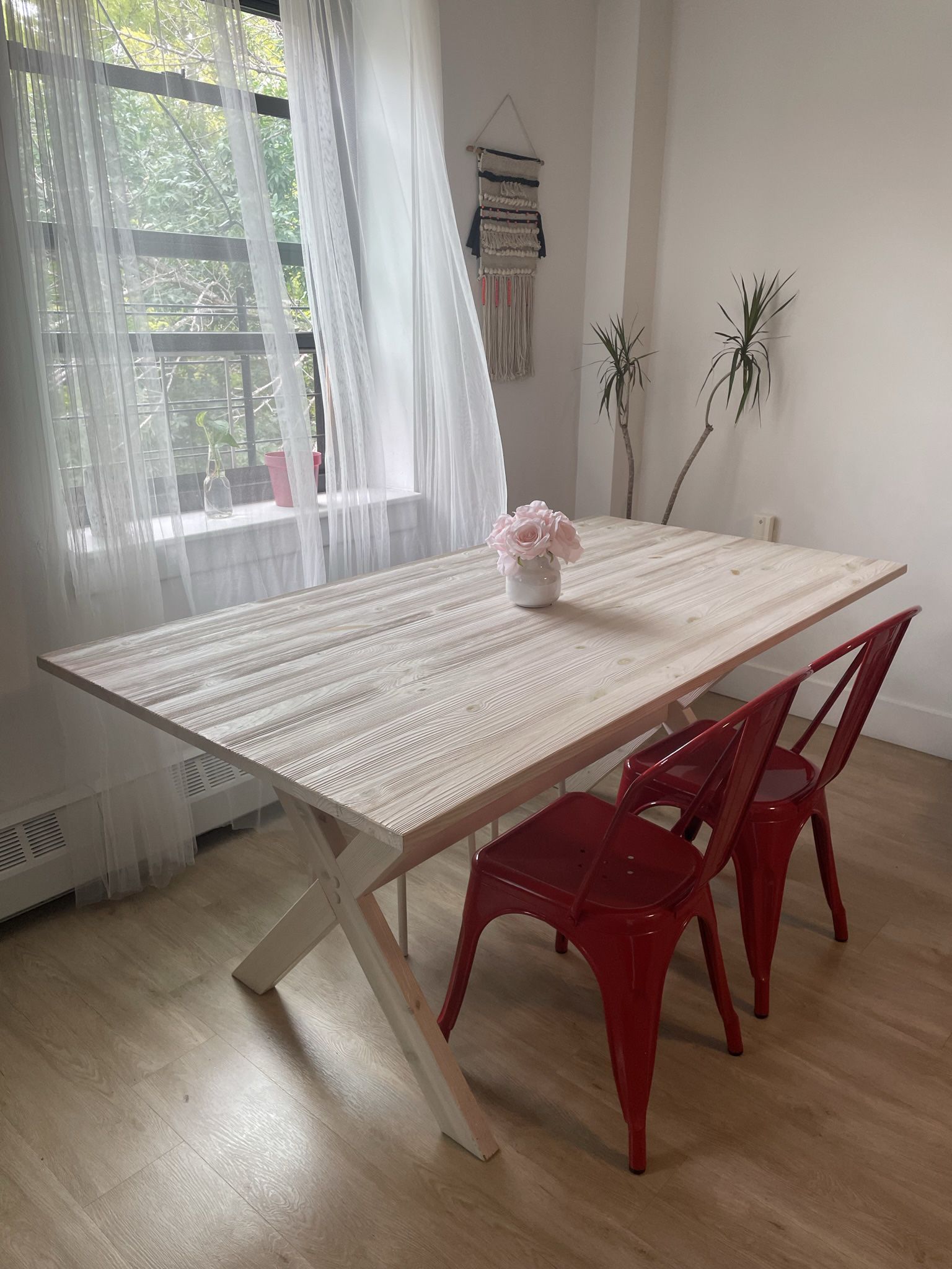 White Wood Farmhouse Rectangle Dining Table 