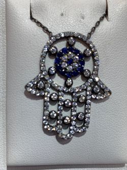 Beautiful sterling silver black rhodium hand of God necklace