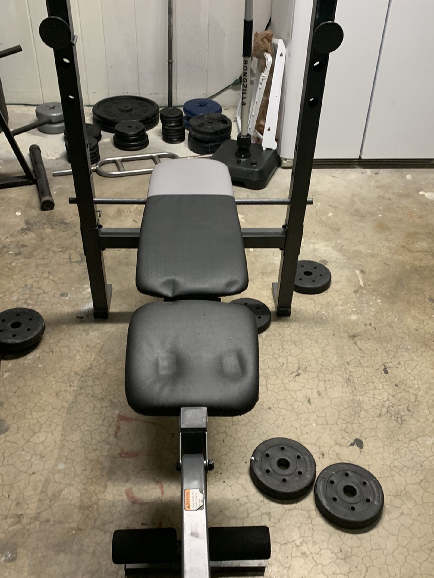 Bench With Barbell, Curl Bar And 235 Lbs Of Weight
