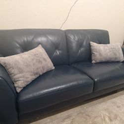 Genuine Leather Blue Sofa 