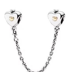 Silver Heart Safety Charm For Pandora Bracelet And Cuff