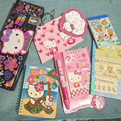 Cute Vintage Sanrio & Hello Kitty Stationery Bundle – Pencil Case, Memos & Notebooks