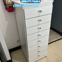 Assembled 8 Drawer White Tall Vanity Dresser w/ Diamond Knobs