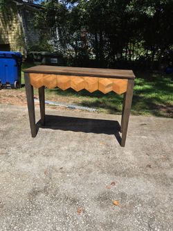 Wood Console Table with Geometric Apron Detail