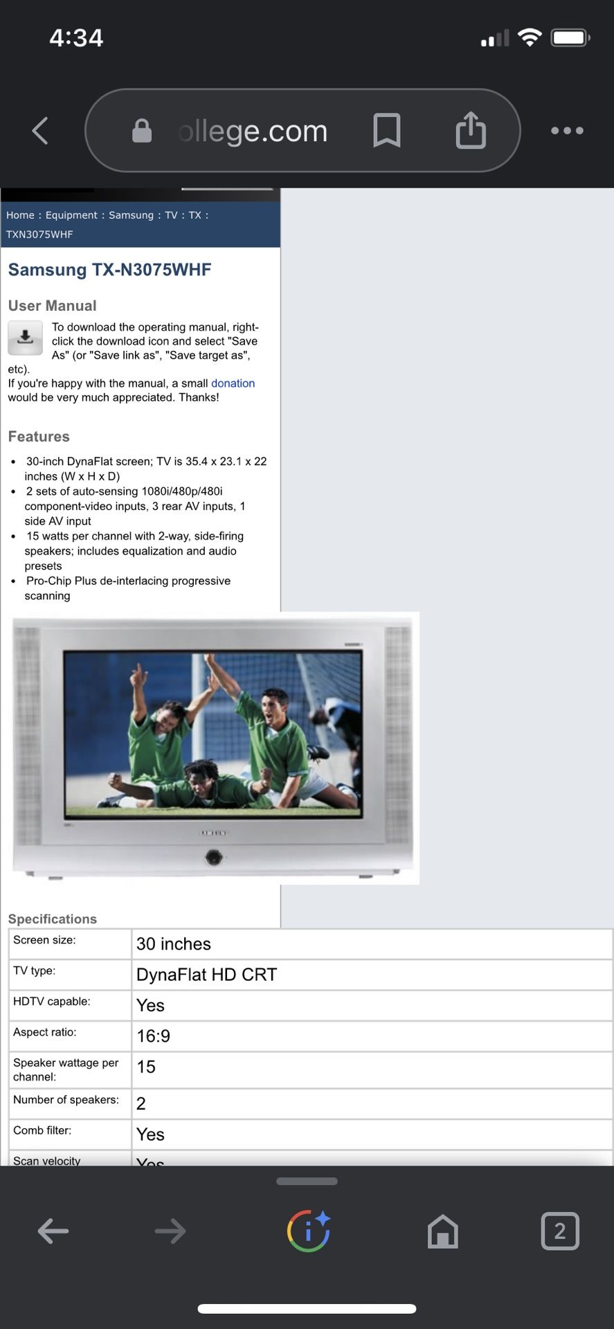 Samsung TXN3075WHF 30 Inch DynaFlat Screen TV
