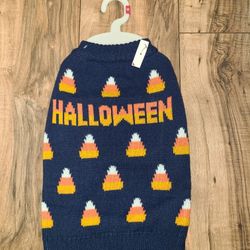 Halloween Candy Corn Pet Cat Dog  Blue Sweater Size M 10" x 14.5