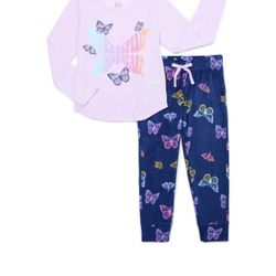 Girls Long Sleeve Top with Jogger Pants,  2-Piece Pajama Sleep Set, Sizes 4-16 Plus