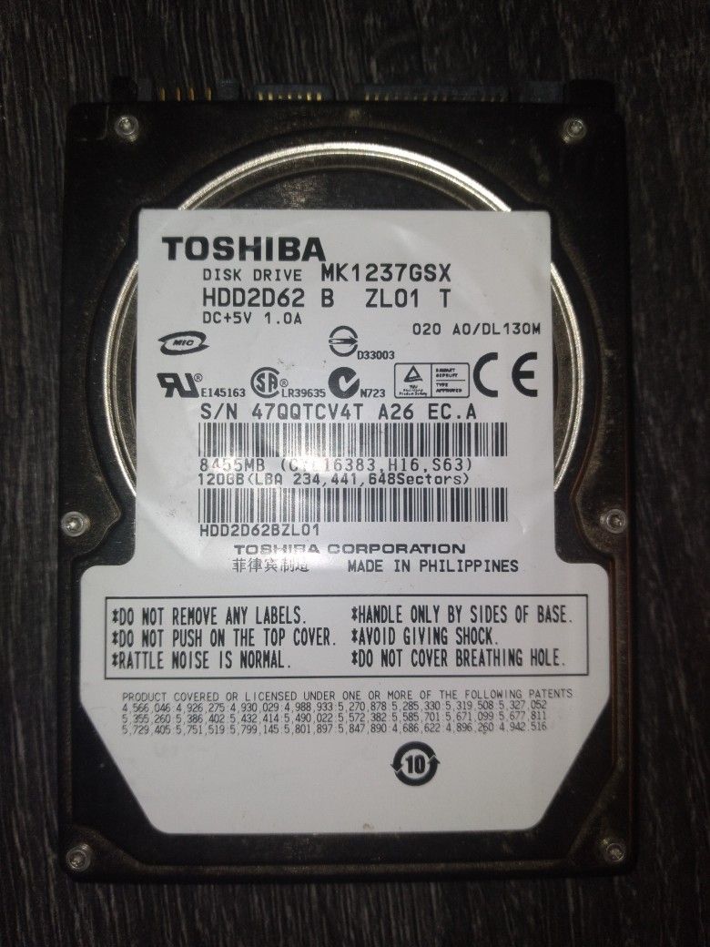 Toshiba 120 GB 2.5" SATA Laptop Hard Drive HDD