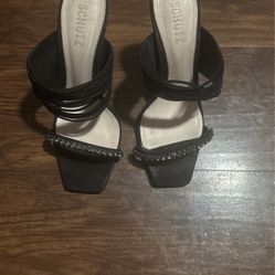 Schutz Heeled Sandal With Rhinestone
