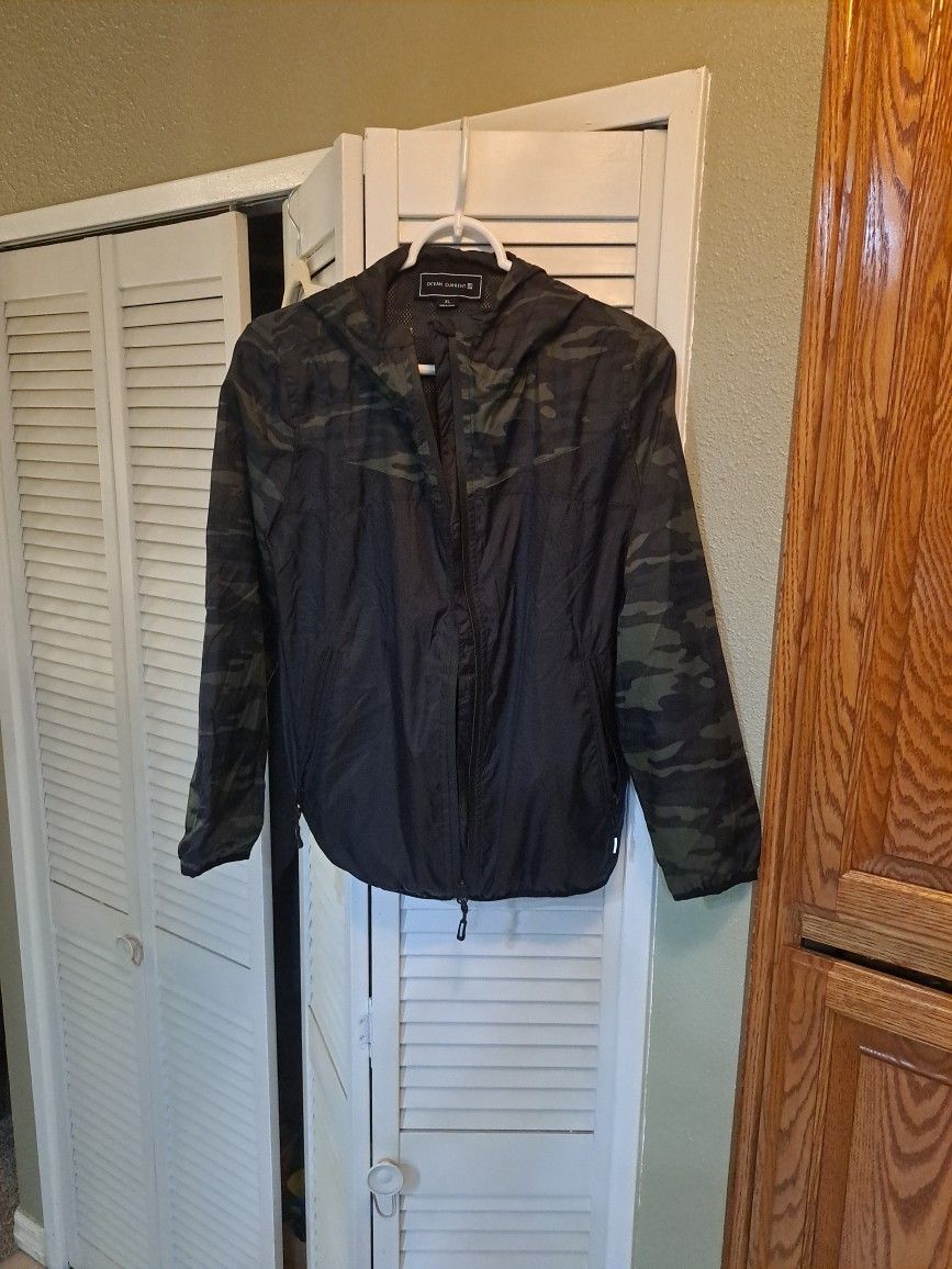 Ocean Current Camouflage Windbreaker Jacket XL black and green RARE