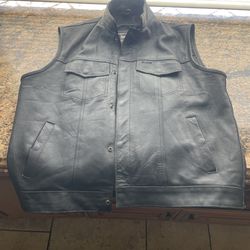 Men’s Black Leather Motorcycle Vest