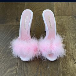Adorable Size 8 Pink marabou stripper heels. Brand New