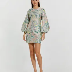 Mac Duggal Multicolor Floral Long Sleeve Dress