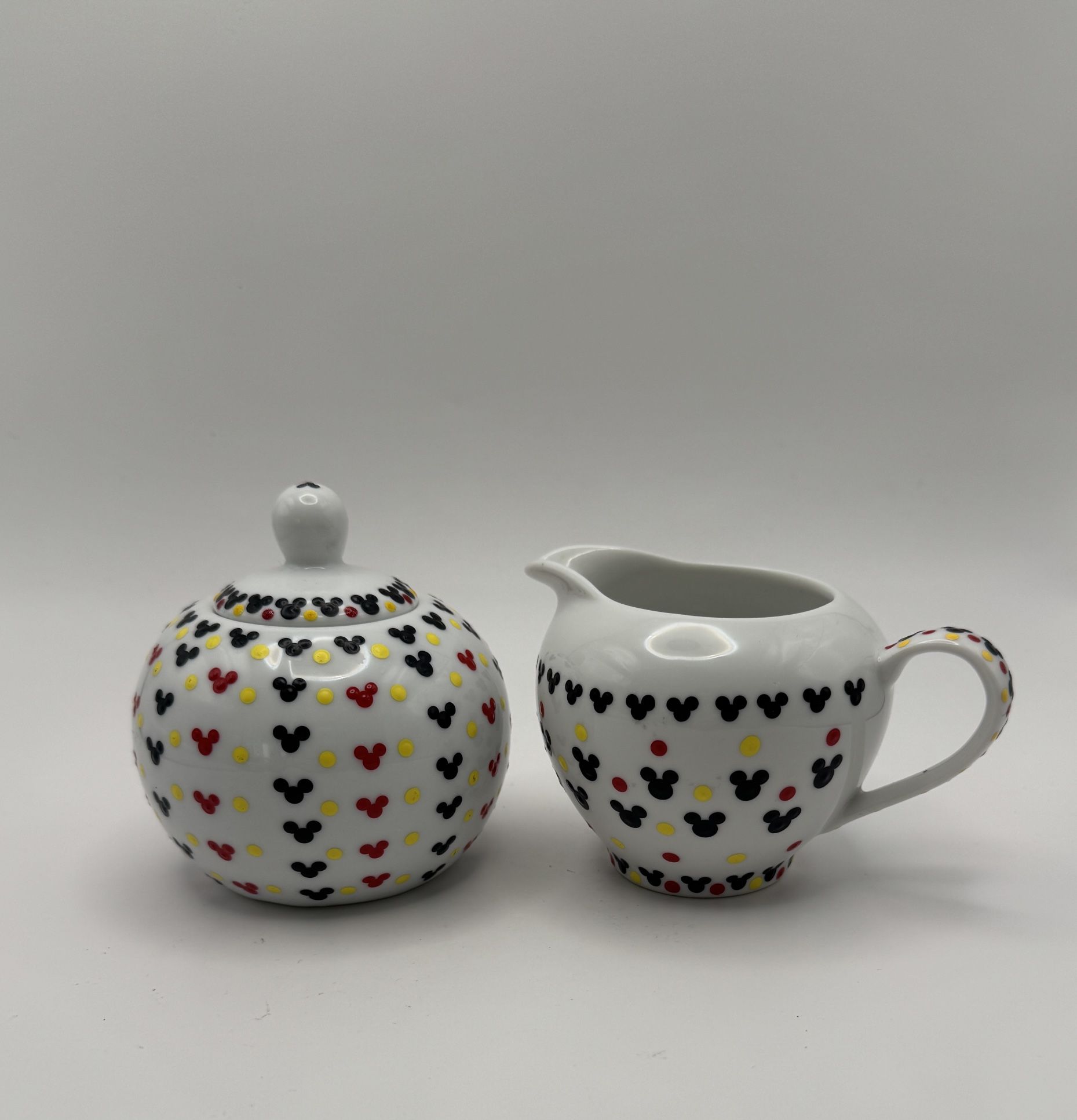 Mickey Mouse Sugar and Creamer Set - White with Red, Yellow, and Black Accents