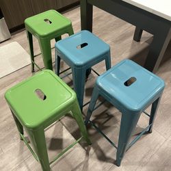 Steel Blue Green Bar Counter Stools