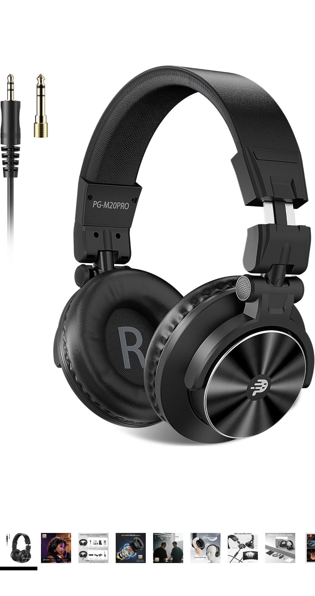 Studio Headphones - DJ Headphones - Professional 40kHz Hi-Res Stereo - Wired Recording Headphone Audio Monitors- 1/4 to 3.5mm Audio Jack for Recording