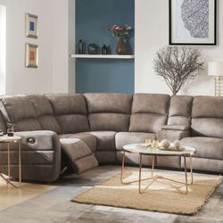 Brand New Mocha Nubuck Power Motion Sectional with USB Docks