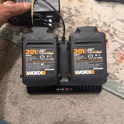 Battery worx 20v max 2.5ah .. 2 batteries and one charger…the price is prim