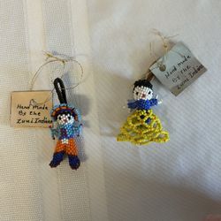 Vintage Zuni Glass Beaded Man & Woman Pendants 