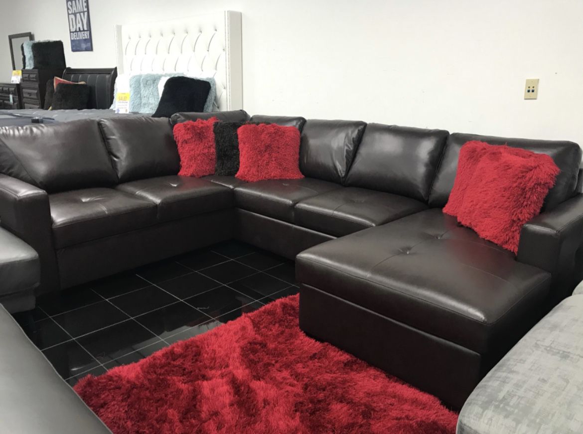 Brown Leather Sectional Sofa With Storage And Sleeper ** In Stock ** Warehouse Clearance Special ** Limited Time