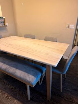 Blonde/Gray Marble Top Dining Room Set
