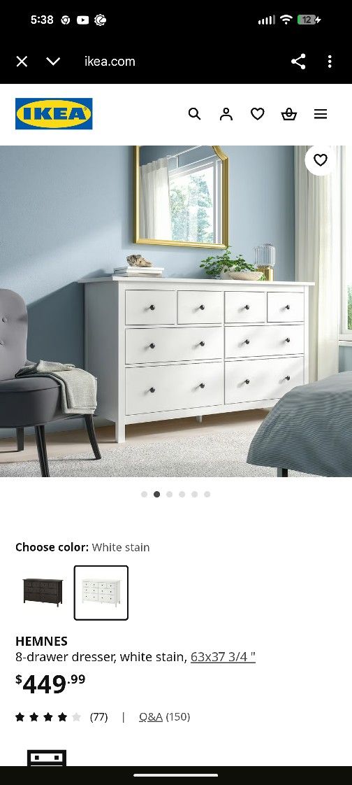 Ikea Henmes White 8-Drawer Dresser