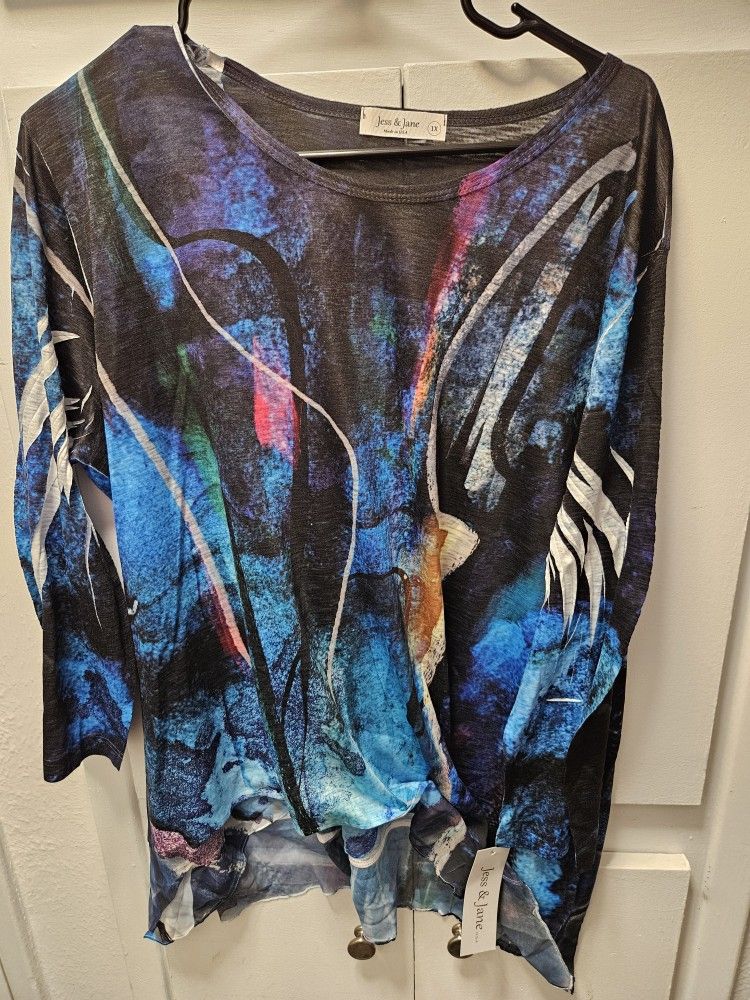 Jess & Jane Women's Tunic Top with Chiffon Hem - Eclipse, Size 1X -NEW