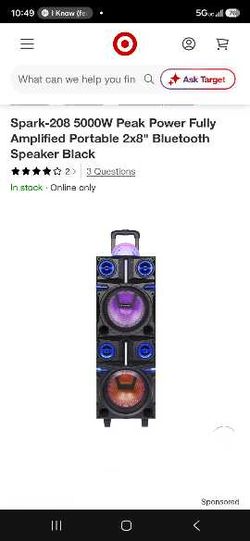 TopTech Spark-(contact info removed)W Bluetooth Party Speaker with Disco Lights - Great Condition