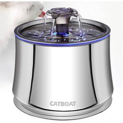 Cat Water Fountain Stainless Steel 84oz/2.5L for Pets Inside, Cat Drinking Fountains Water Bowl with Filter & Ultra Quiet Pump