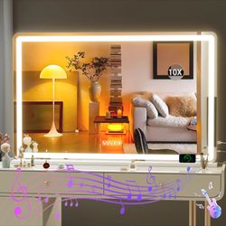 HASIPU Hasipu Vanity Mirror With Lights, 47" X 30" LED Makeup Mirror, Lighted Makeup Mirror With Dimmable 3 Modes, Square White Touch Screen Control V