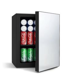 Dimedeal Mini Beverage Refrigerator 0.9 Cu.Ft, 24 Cans Mini Fridge Holds with Mirror Door, Compact Drink Fridge for Office, Dorm, Bar