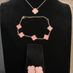 💖 Van Cleef-Inspired 18K Gold Over 925 Jewelry Set – Clover Design (Necklace, Bracelet & Earrings) - $150