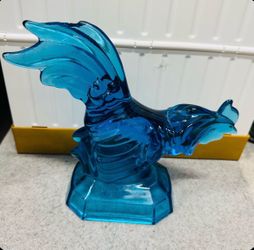 Vintage LE Smith Glass Fighting Rooster Blue Azure Glass $20 Price is Firm - some chips in glass