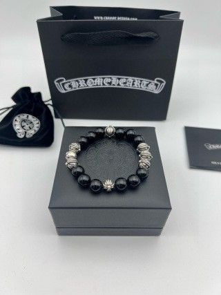 Eight-bead Chrome hearts obsidian Thai silver bracelet