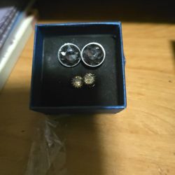 One Pair Onyx Studs And One Citrine Studs Sterling Silver 
