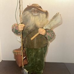 SANTA FISHERMAN 17" Standing Figurine Fishing Rod Creel Kit Dip Net