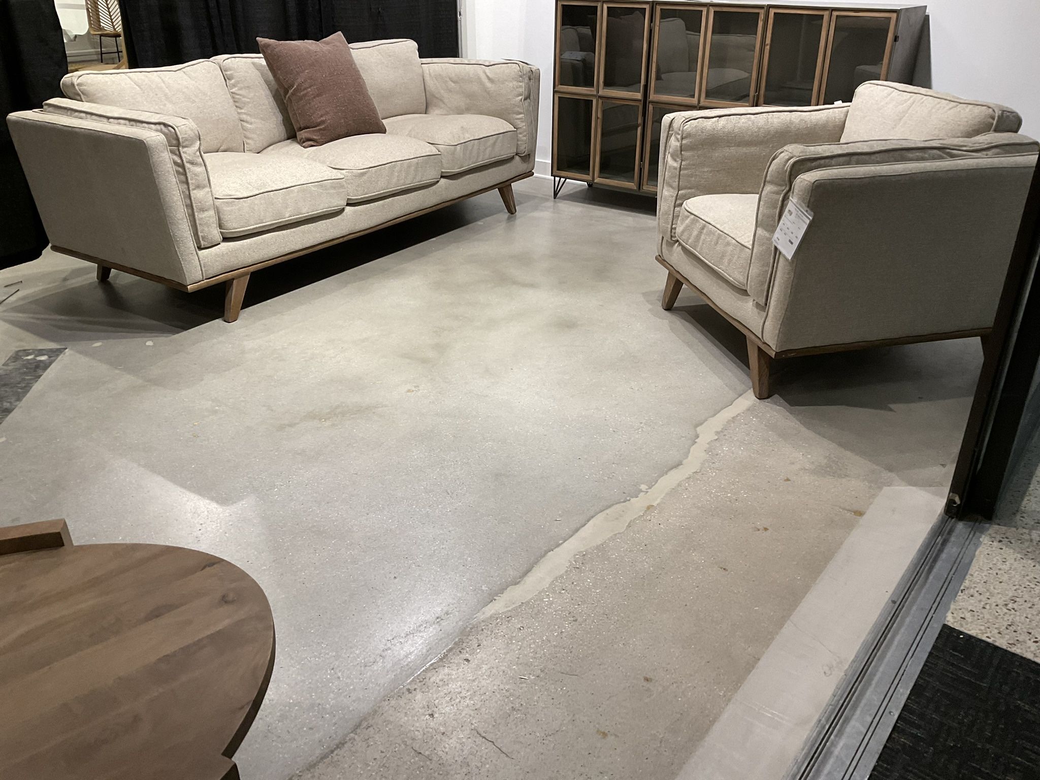 New Brooks cream fabric Sofa and chair with wooden legs