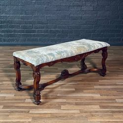 Antique Ornately Carved Italian Baroque Style Walnut Bench w/ Claw Feet, c. 1920's - Delivery Available 
