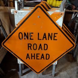 Road Signs - Flagger, One Lane Road, Sidewalk Closed