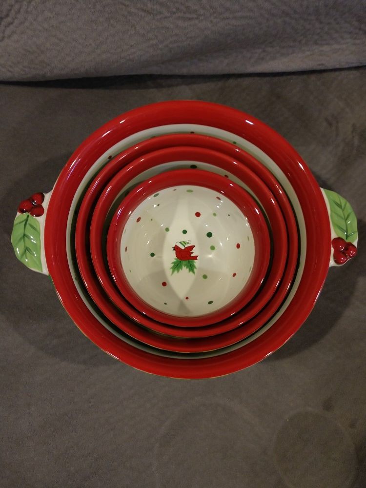 Christmas Winter Whimsey 4 pc ceramic nesting bowl set by Temptations