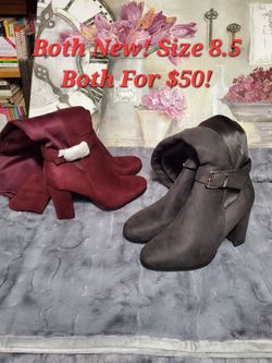 NEW - Grey & Burgundy Knee High Boots