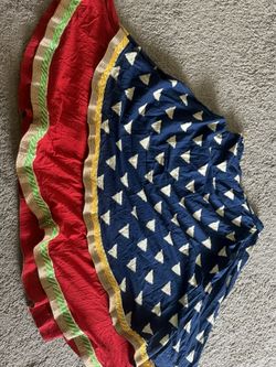 Dual-Tone Traditional Ghaghra Skirt | Navy Blue & Red with Golden & Green Border
