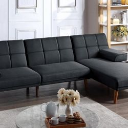 Brand New Black Futon Sofa Sleeper With Chaise Lounge