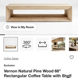 Vernon Natural Pine Wood 68” Rectangular coffee table crate and barrel