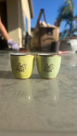 Vintage JSK Czechoslovakia Lustreware Liqueur Cups, Set of 2, Gold Leaf Design