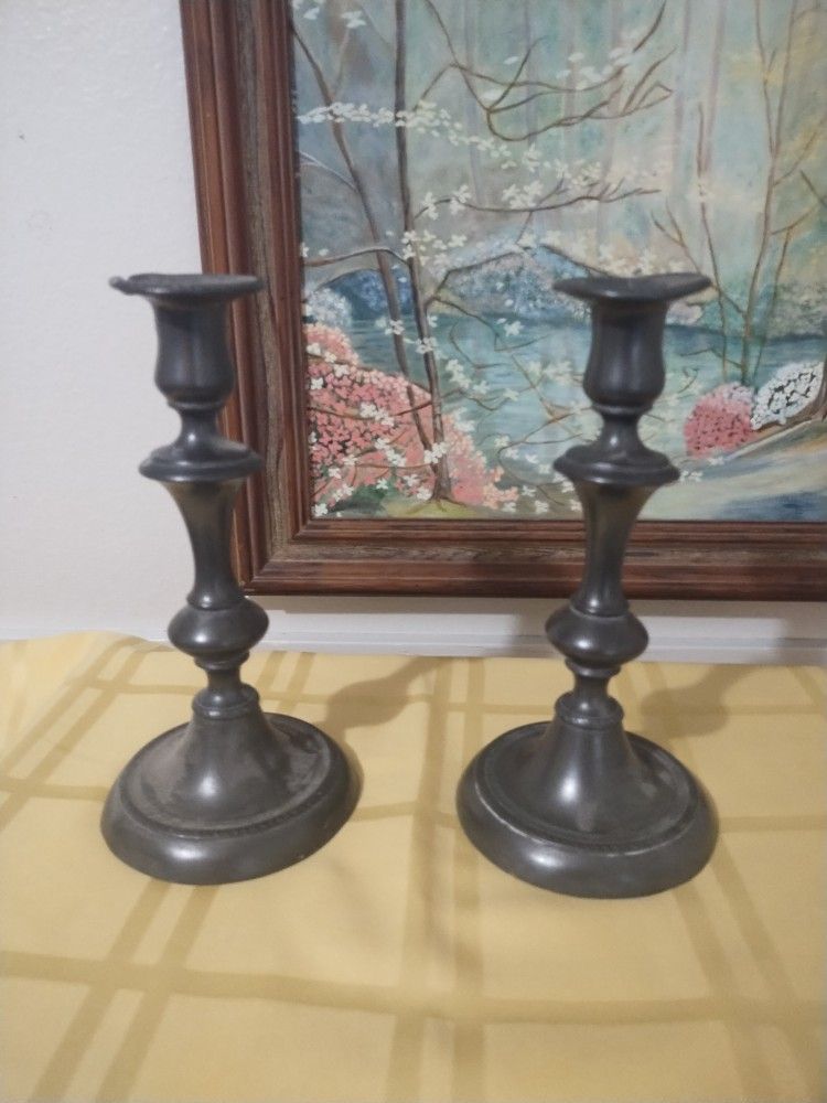 Set Of Pewter Candlestick Holders... Marbach and 410 at 78227 or 1604