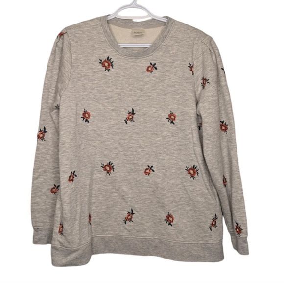Blair Scoop Crew Neck Grey Sweatshirt Embroidered Flower Detail