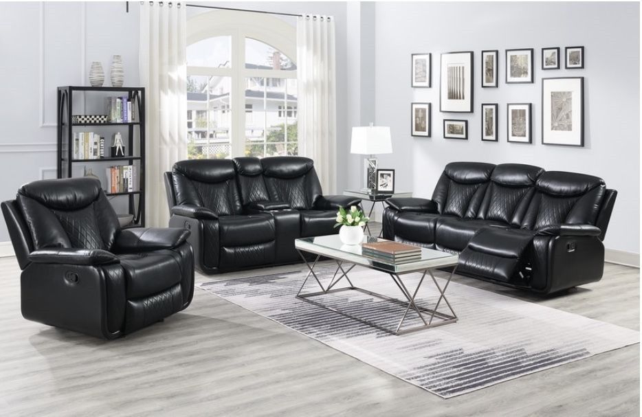 Brand New Black Leather Recliner Sofa + Loveseat | Same Day Delivery