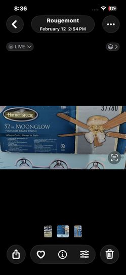 🌀 52” Harbor Breeze Moonglow Ceiling Fan – NEW Polished Brass Finish